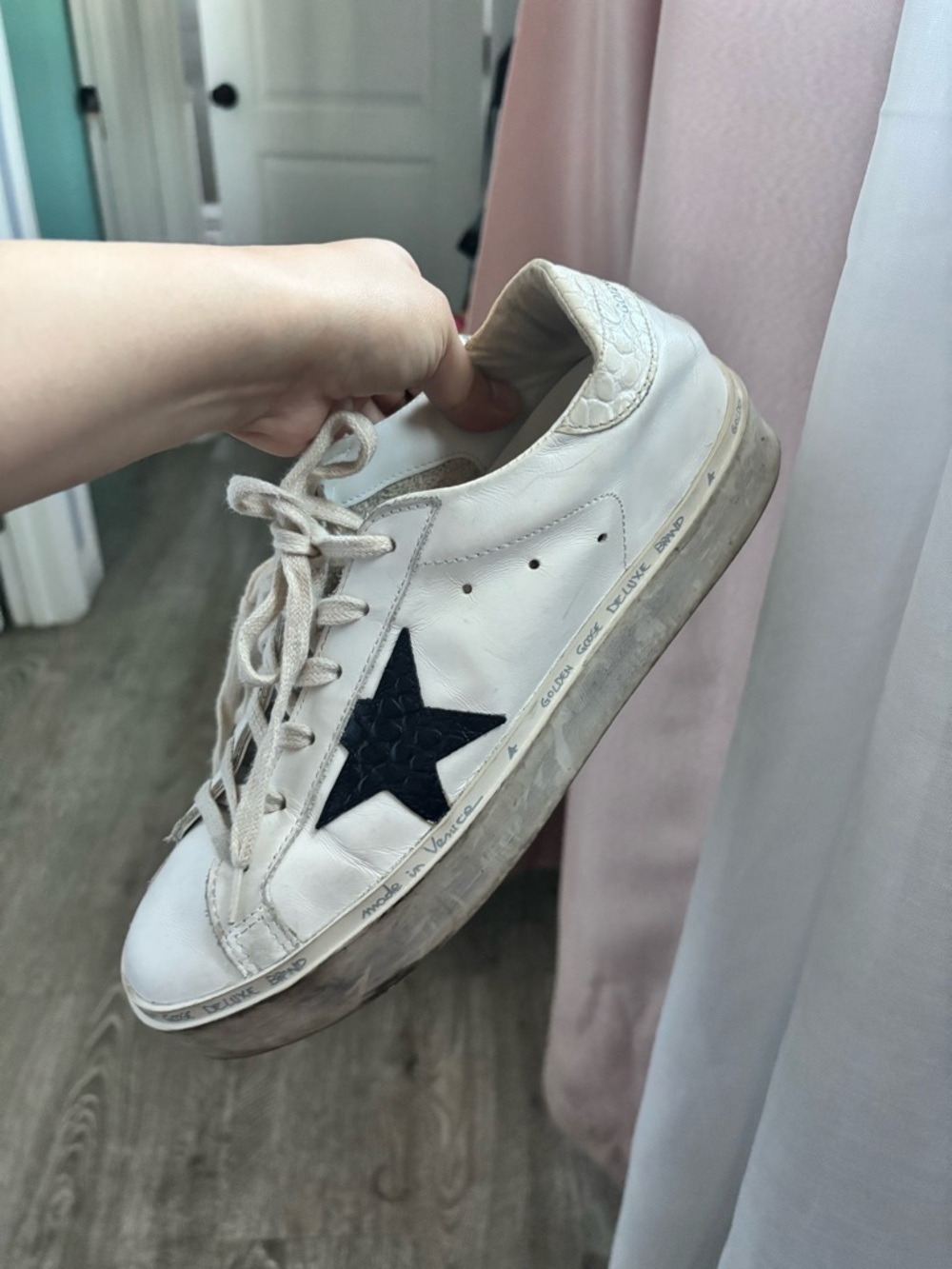 Golden Goose Hi Star Sneakers White Black Star EU 40 US 9 - Picture 4 of 11